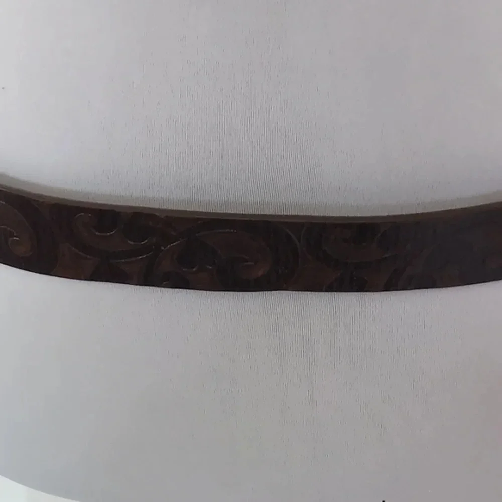 Brighton Dark Brown‎ Handtooled Leather Belt with Silver Heart Oval Buckle